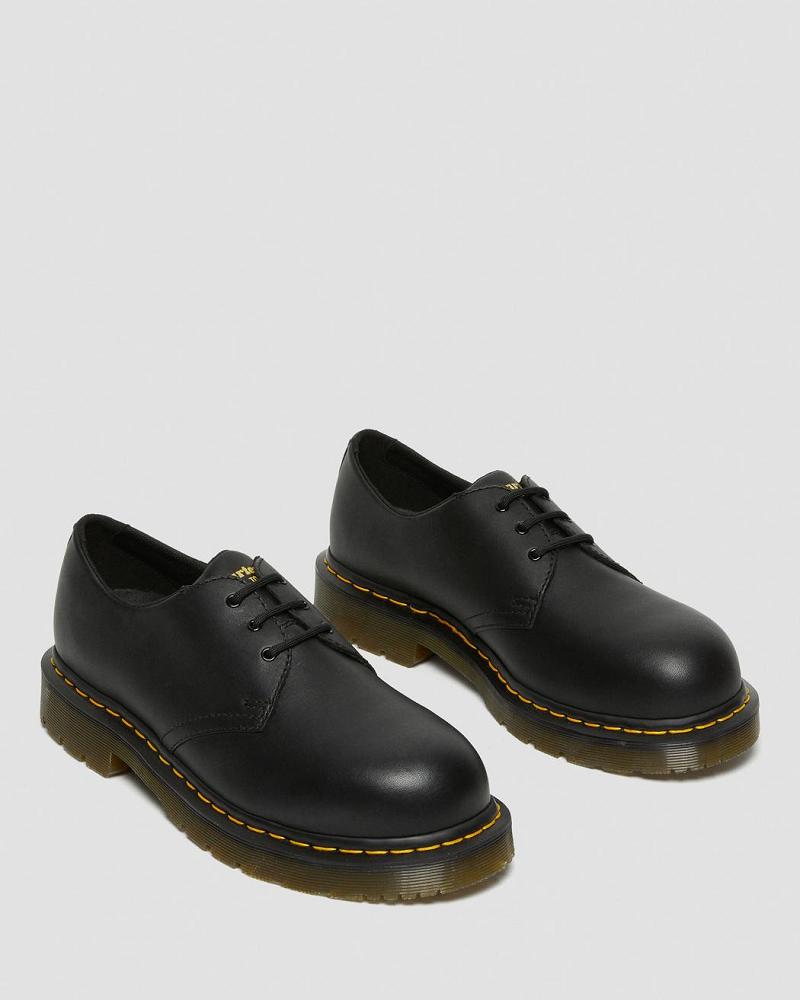 Black Men's Dr Martens 1461 Slip Resistant Steel Toe Oxfords Shoes | CA 602OKI